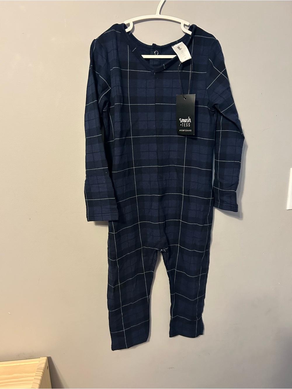 Smash + Tess Navy and White Plaid Romper